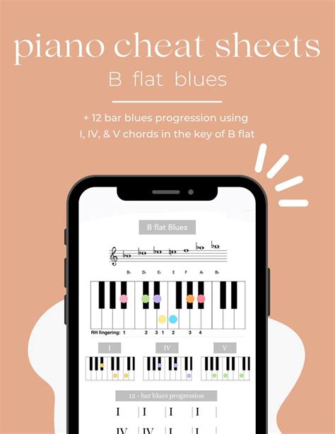 Piano Cheat Sheets: B Flat Blues Scale & 12 Bar Blues Progression ...