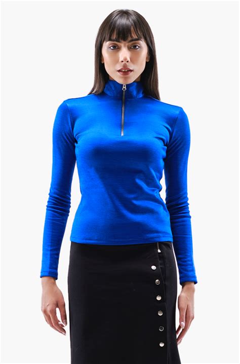 Zip Up Polo Neck Royal Blue Top – Qua