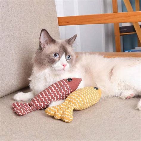 1pc Cat Toy Sackcloth Fish Self-High Bite Teeth Grinding Built-In Minty ...