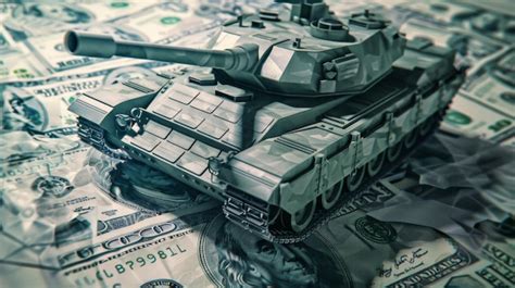 Un modelo de tanque se encuentra encima de una pila de billetes de ...