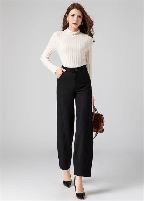 Wool Pants Women, Tapered Pants, Black Wool Pants, Autumn Pants, Long ...