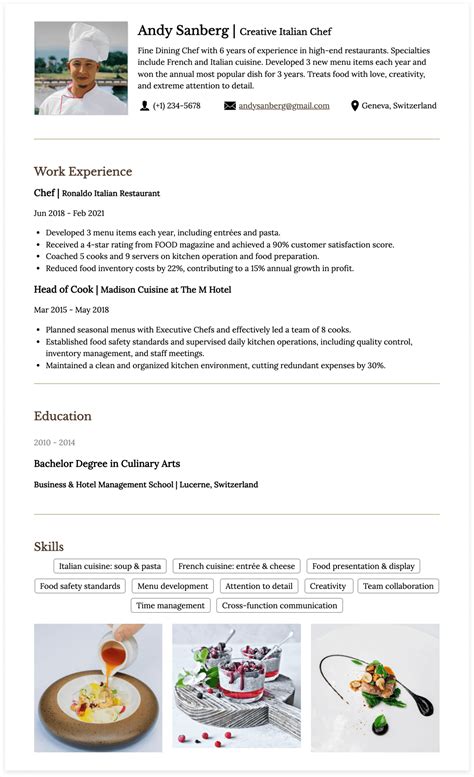 Image result for Cook Resume Sample