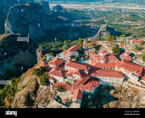 meteora monastery aerial view Thessaly mountains Greece summertime ...