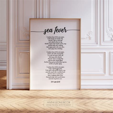 I Must Go Down to the Sea Again, Sea Fever Poem Print John Masefield ...