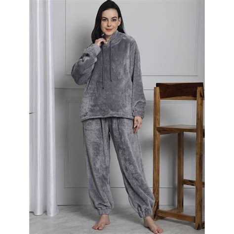 Buy Secret Wish Grey Faux Fur Winter Night Suit (Set of 2) Online