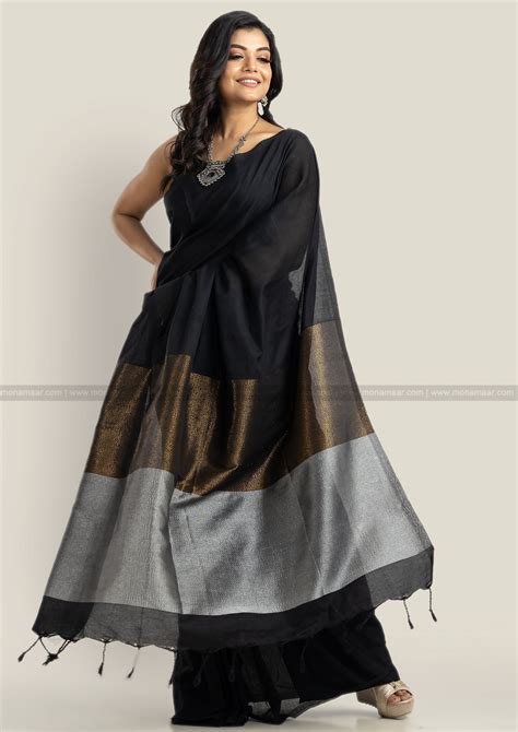 Mysterious Black Bengal Khadi Saree – Monamaar