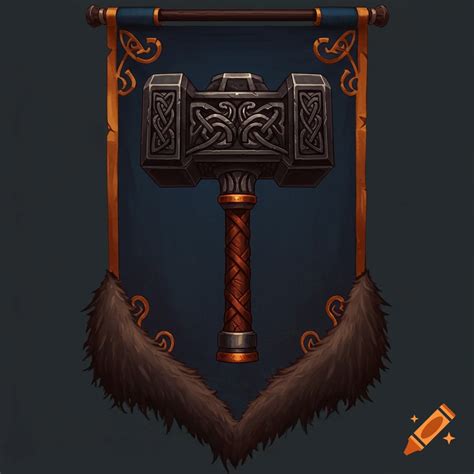 Black and bronze dwarf hammer guild banner with fur on Craiyon