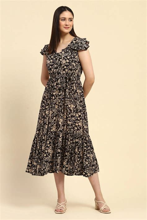 Fit & Flare Dress - Black Floral Rayon Style for Every Occasion