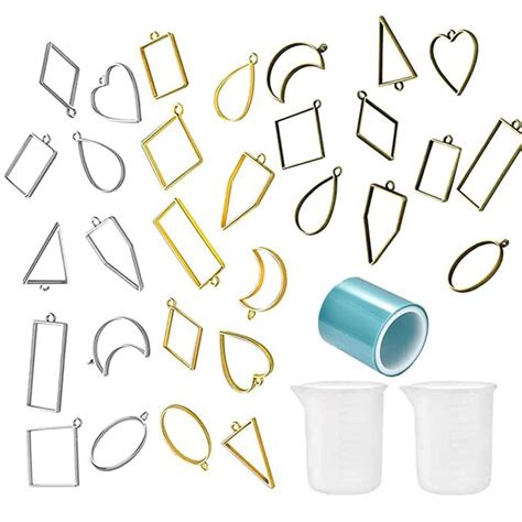 HASTHIP® 30Pcs Hollow Frame Pendants Open Bezel Charms Pendants Blanks ...