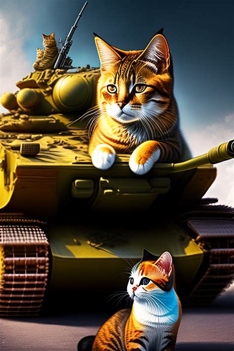 Lexica - Cute cats in war, heaving guns and tanks, fighting with dogs