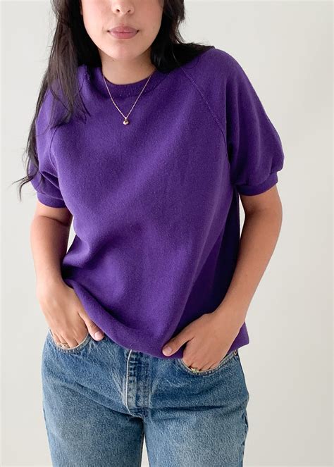 Vintage 1980s Purple Short Sleeve Sweatshirt - Raleigh Vintage
