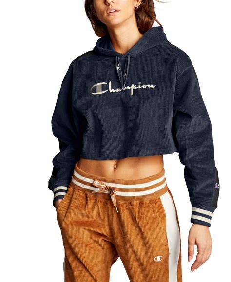 Champion Women's Corduroy Cropped Hoodie - Macy's | Black crop hoodie ...