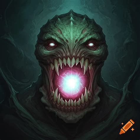 Monster with large teeth and glowing inside mouth on Craiyon