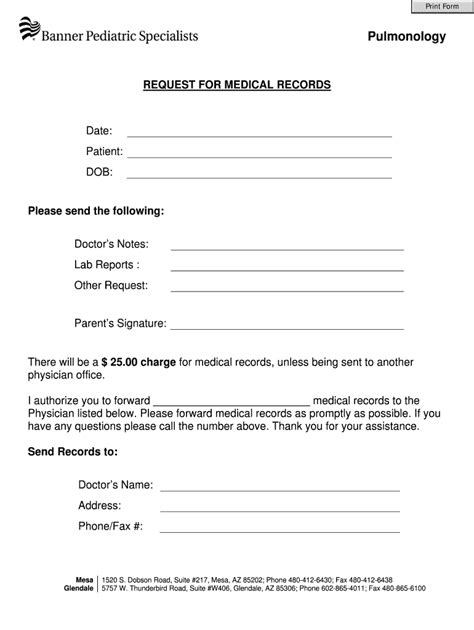 Fillable Online REQUEST FOR MEDICAL RECORDS - Banner Health Fax Email ...