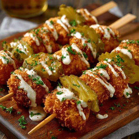 Pickle-Brined Chicken Nugget Skewers with Spicy Ranch : Crispy Game Day ...