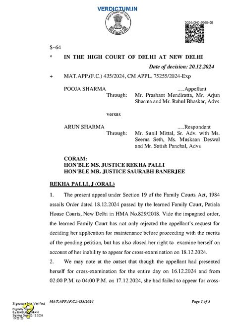 MAT.APP.(F.C.) Pooja Sharma vs Arun Sharma - High Court Decision 2024 ...