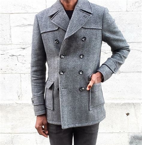Mens Grey Wool Pea Coat