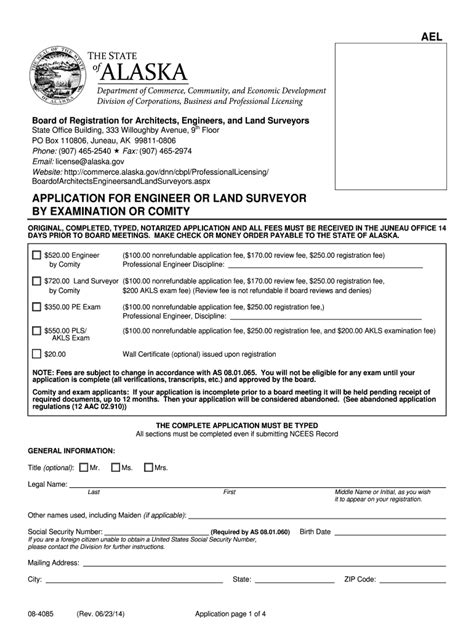Fillable Online commerce alaska Applicant instructions for engineers ...