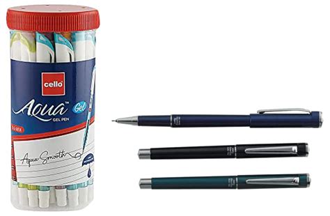 Cello Aqua Blue Gel Pen Jar of 25 Units Freeflo Roller Pen - Pack of 10 ...