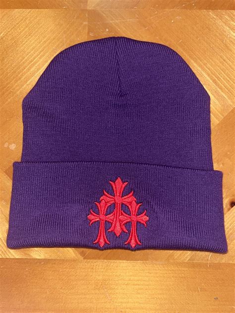 Chrome Hearts BRAND NEW chrome hearts purple cemetery cross beanie ...