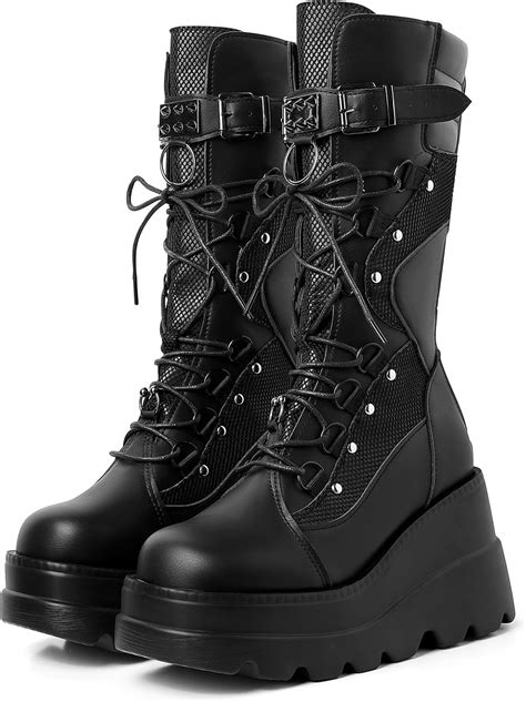 mikarka Womens Holographic Platform Mid Calf Combat India | Ubuy