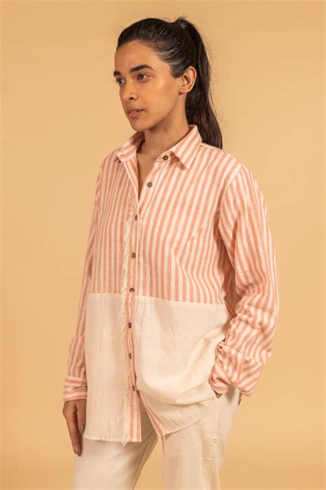 Moralfibre Frayed Trim Placket Shirt From "Shapes Collection " - Ecru ...