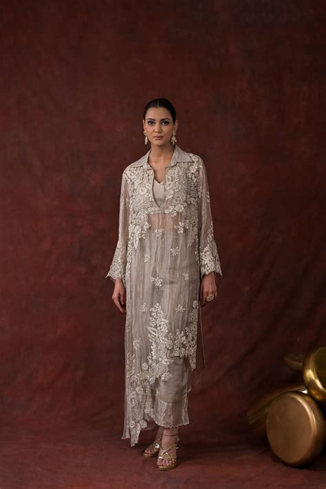 Ethereal Bloom silver Co-Ord Set – Diantha Official