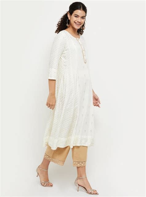 Buy Women Embroidered Three-Quarter Sleeves A-Line Kurta Online at just ...