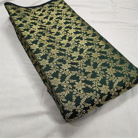 Bottle Green Floral Zari Work Satin Silk Fabric – Mohsin Textiles