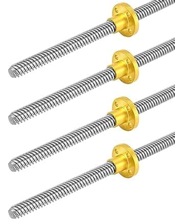 QWORK 4 Pack T8 500mm Lead Screw and Brass Nut (Acme Thread, 4 Starts ...