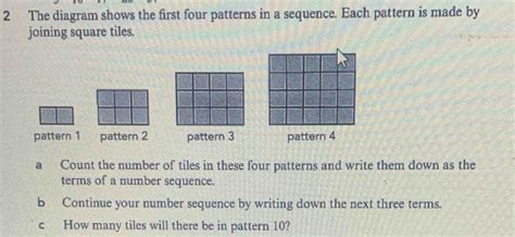 Solved: The diagram shows the first four patterns in a sequence. Each ...