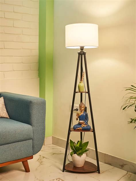 Crosscut Furniture LED Tripod Floor Lamp with 3 Shelves, Cotton White ...