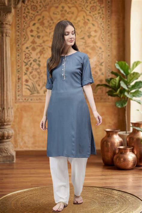 Round Neck Straight Fit Rayon Kurti – The Pajama Factory
