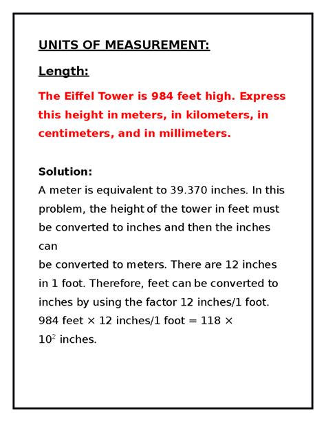 Tutorial No.01 Lenght and Area - UNITS OF MEASUREMENT: Length: The ...