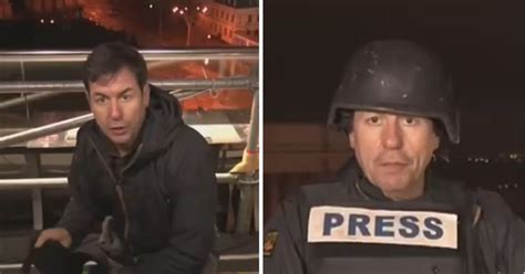 Reporter Matthew Chance wears flak jacket after explosions in ukraine