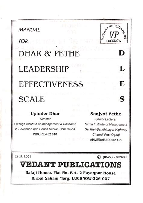 Manual for leadership effectiveness scale - Applied Psychology - Studocu