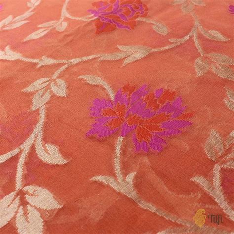 Orange Pure Chiffon Georgette Banarasi Handloom Saree - Tilfi