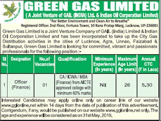 Green Gas Limited Recruitment 2019 - Apply Online for Officer (Finance)