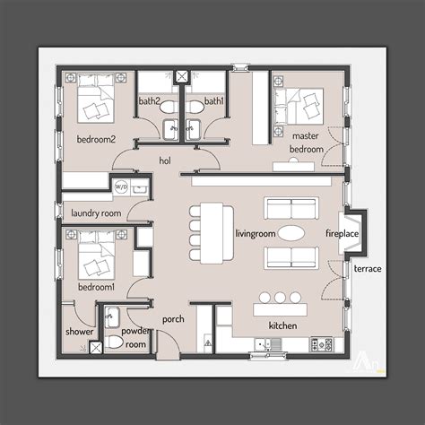 40'x40' House Floor Plan I 3 Bedroom 2 Bath Floor Plan I Single Story ...