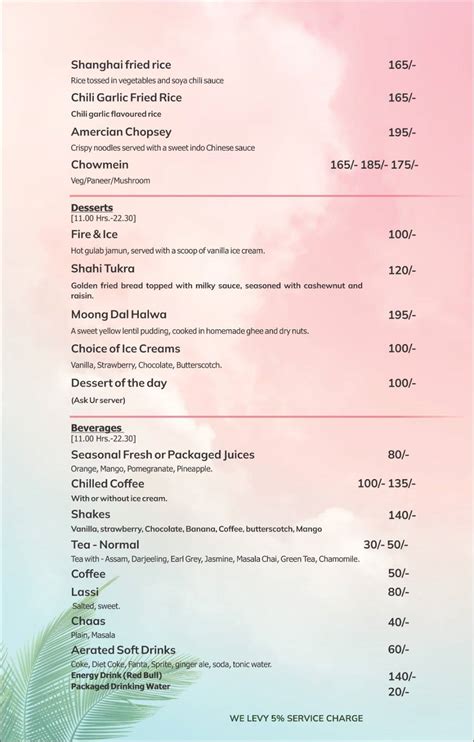 Menu at The sky view rooftop kitchen and restaurant, Karauli