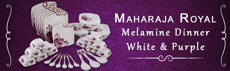 Maharaja Royal Melamine Floral Dinner Set - 40 Pieces, White & Purple ...