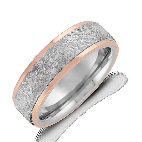 Textured Meteorite, Cobalt and 14k Rose Gold Ring (7mm) | Shane Co.