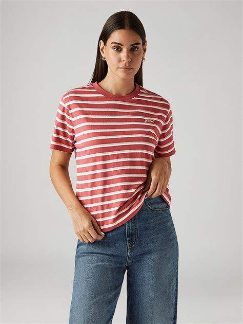 Women's Striped Red Relaxed Fit T-shirt – Levis India Store