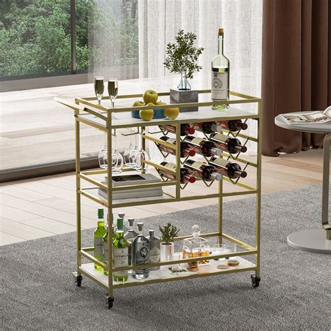 BENOSS 3-Tier Home Bar Cart with Wine Rack and Glass Cup Storage ...
