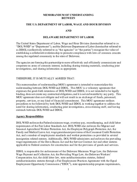 Fillable Online MOU Between the WHD and the Employment and Training ...