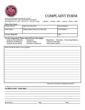 Fillable Online scsu COMPLAINT FORM - scsu Fax Email Print - pdfFiller