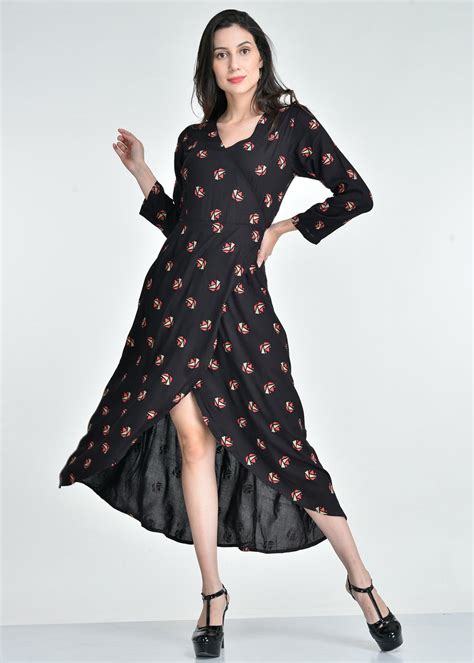 Get Origami Print Front Overlap High Low Dress at ₹ 1299 | LBB Shop