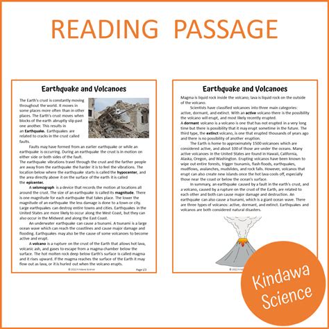 Earthquake And Volcanoes Reading Comprehension Passage and Questions ...