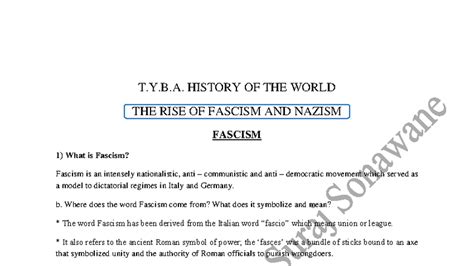 T.Y.B.A. HISTORY OF THE WORLD: RISE OF FASCISM & NAZISM - Studocu