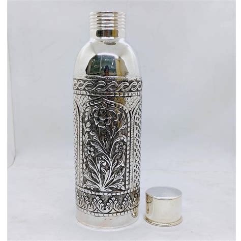 Real Silver Bottle in Fine Antique Temple Design Carvings Designer Pure ...